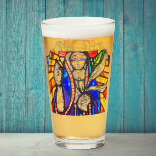 Glas-in-loodontwerp met religieuze figuur. glas