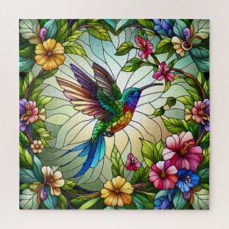 Glas-in-loodontwerp van Kolibrie Legpuzzel