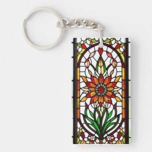 Glas-in-loodpaneel met Levendige Bloem Sleutelhanger