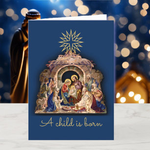 Glas-in-loodraam Kerststal Feestdagen Kaart