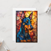 Glas-in-loodstijl Dobermann-hond Plat Kaart (Voorkant / Achterkant in situ)