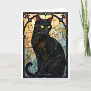 Glas-in-loodstijl Mooie Zwarte Kat Kaart