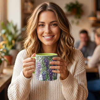 glas-in-loodstijl paarse bloem bloemige koffie mok