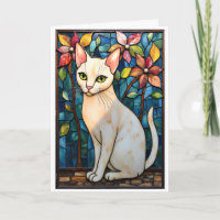 Glas-in-loodstijl Witte Kat met Bloemen