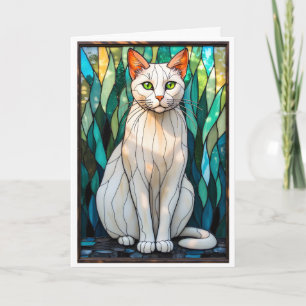 Glas-in-loodstijl Witte Kat met Groene Ogen Kaart
