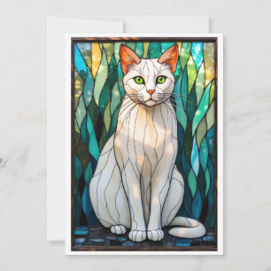 Glas-in-loodstijl Witte Kat met Groene Ogen Kaart