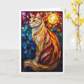 Glas-in-loodstijl Zachte Oranje en Witte Kat  Kaart (Gele Bloem)