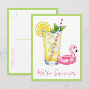 Glas limonade met flamingo briefkaart