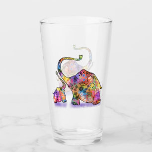 Glas met kleurrijke moeder en Baby olifant