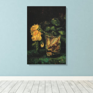 Glas met rozen van Vincent van Gogh Canvas Afdruk