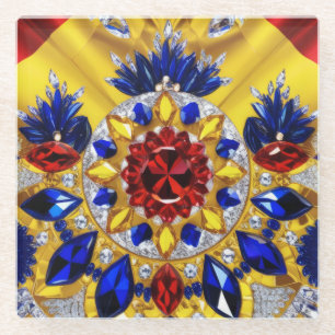 Glas onderzetter met Roemeense kleuren Glazen Onderzetter