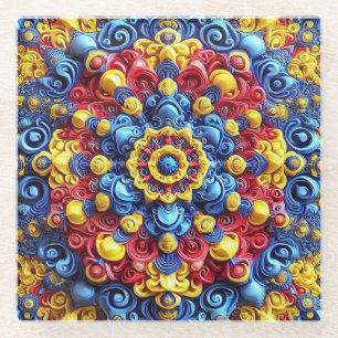 Glas onderzetter met Roemeense kleuren Glazen Onderzetter