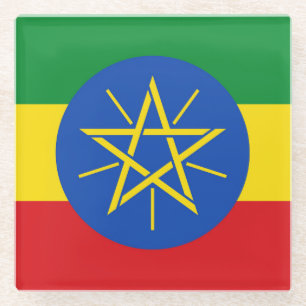 Glas onderzetter met vlag van Ethiopië Glazen Onderzetter