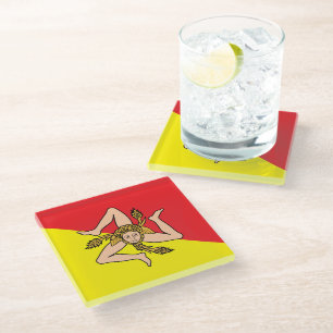 Glas onderzetter met vlag van Sicilië, Italië