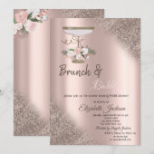 Glas, Roos Glitter Bokeh Brunch & Bubbly Kaart (Voorkant / Achterkant)