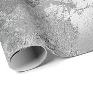 Glas Silver Marble Shiny Metallic Strokes Cadeaupapier