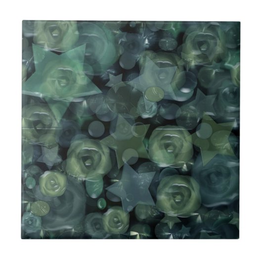 Glas, sterren, rozen tegeltje (Voorkant)