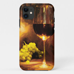 Glas van wijn en groene druiven in kaarslicht iPhone 11 hoesje