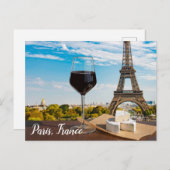 Glas van wijn met brieskaas op Eiffeltoren Pos Briefkaart (Voorkant / Achterkant)