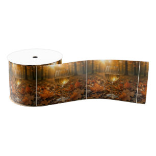 Glas witte wijn in herfstbladeren grosgrain lint