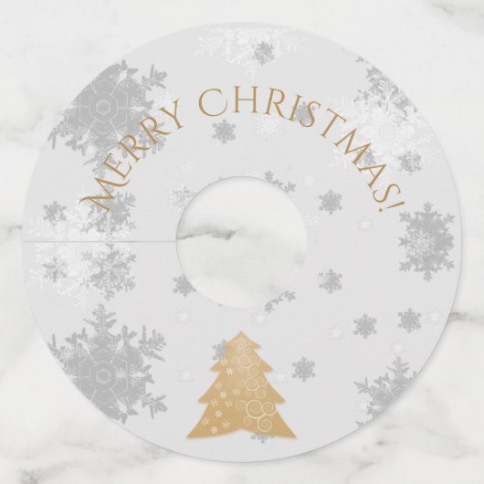 Glasglazen Labels met gouden kerstbomen (Voorkant)