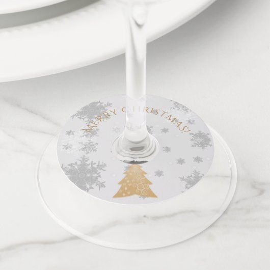 Glasglazen Labels met gouden kerstbomen (Dichtbij)