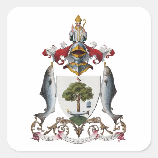 Glasgow Coat of Arms, Schotland Vierkante Sticker (Voorkant)