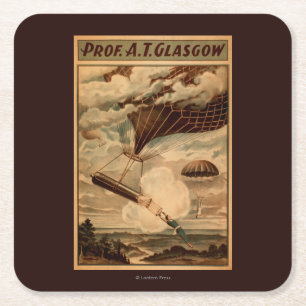 Glasgow Hot Air ballon Circus Theater Poster Vierkante Kartonnen Onderzetter