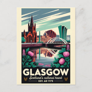 Glasgow Schotland Retro Reisposter Kunst Feestdagenkaart