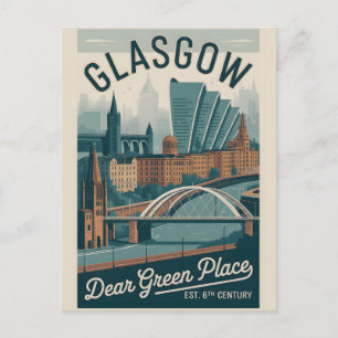 Glasgow Schotland Retro Stijl Stadslandschap Reize Briefkaart