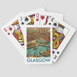 Glasgow Schotland Vintage Reisillustratie Pokerkaarten