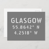 Glasgow Scotland Latitude & Longitude Briefkaart (Voorkant / Achterkant)