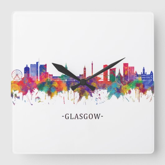 Glasgow Scotland Skyline Vierkante Klok (Voorkant)