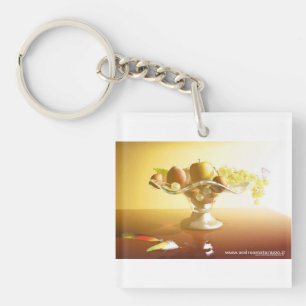 Glasmand met vruchten en vlinder sleutelhanger