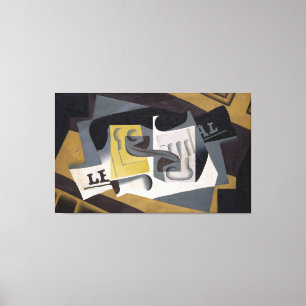 Glass and Newspaper, 1917 (olie op multiplex) Canvas Afdruk