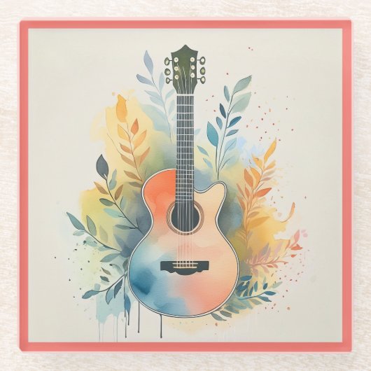 Glass COASTER - Acoustic Guitar on a Coaster Glazen Onderzetter (Voorkant)