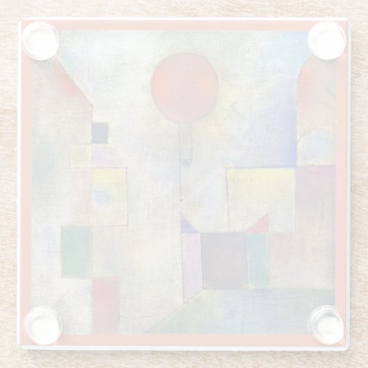 GLASS COASTER - "Red Balloon" by Artist Paul Klee Glazen Onderzetter (Achterkant)