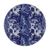 Glass Cutting Board Round - Blue & Silver Marble Snijplank (Voorkant)