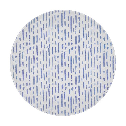 Glass Cutting Board Round - Blue Stripe Pattern Snijplank (Voorkant)