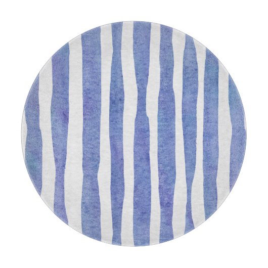 Glass Cutting Board Round - Blue Stripe Pattern Snijplank (Voorkant)