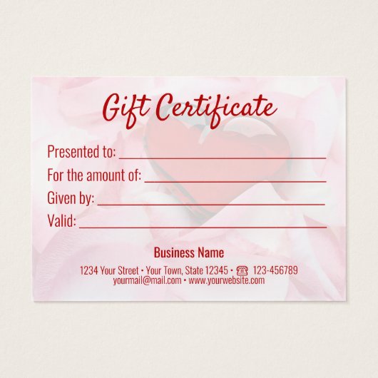 Glass Heart Roos Petals Valentijnsdag Gift Kaart (Achterkant)