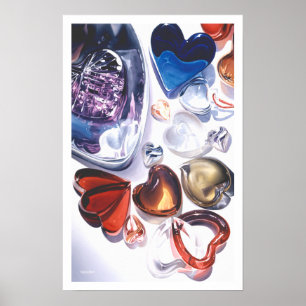Glass Hearts Love Waterverf Poster