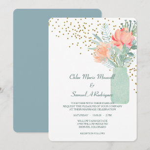 Glass Mason Jar Floral Wedding Kaart