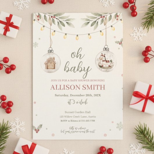 Glass Ornament Baby Shower Invitation Winter Theme