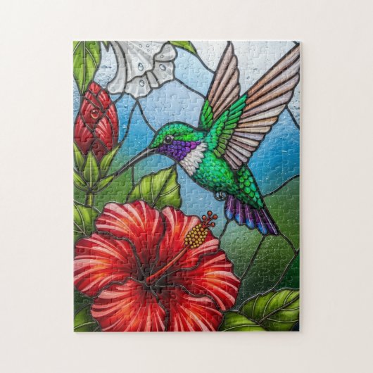 Glass Patchwork Hummingbird Garden Floral Mosaic Legpuzzel (Verticaal)