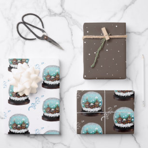 Glass Snowball Winter Village Brown Kerstmis Inpakpapier Vel