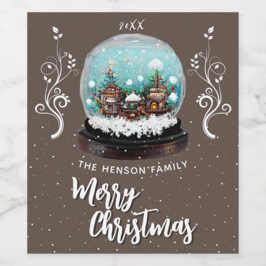 Glass Snowball Winter Village Foliage Kerstmis Wijn Etiket (Enkel label)