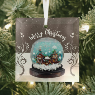 Glass Snowball Winter Village Snowflakes Brown Glas Ornament