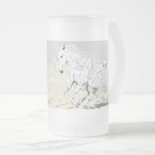 Glass White Stallion in Motion, bevroren Matglas Bierpul