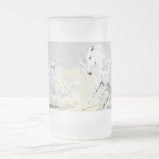 Glass White Stallion in Motion, bevroren Matglas Bierpul (Center)